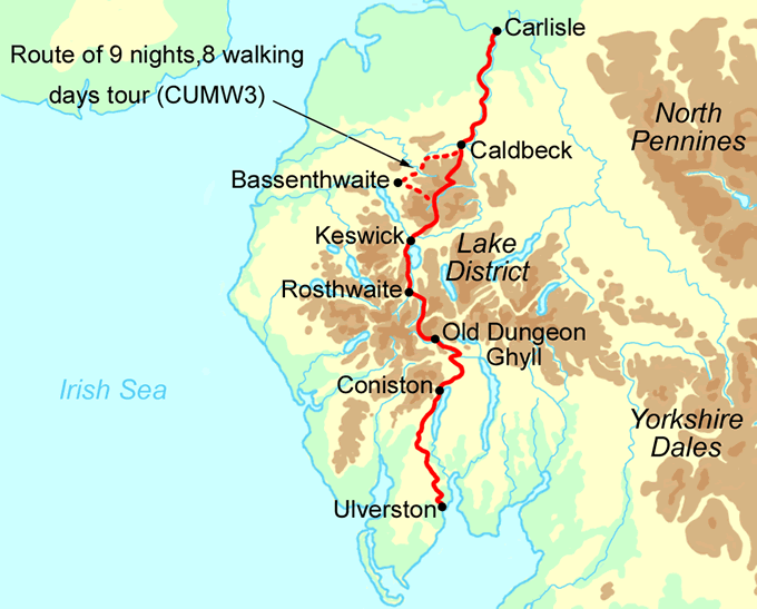 Cumbria Way via Bassenthwaite map